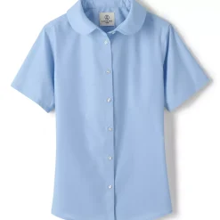 School Uniform Girls Short Sleeve Peter Pan Collar Broadcloth Shirt