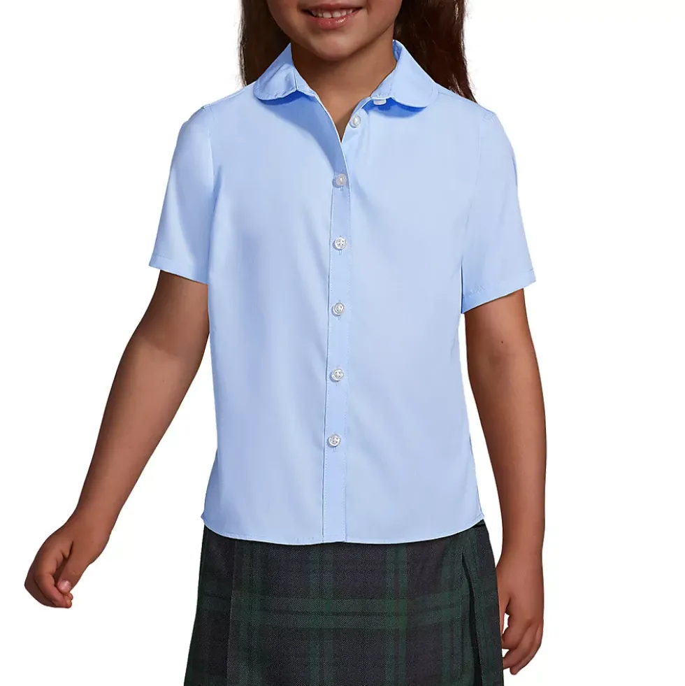 School Uniform Girls Short Sleeve Peter Pan Collar Broadcloth Shirt