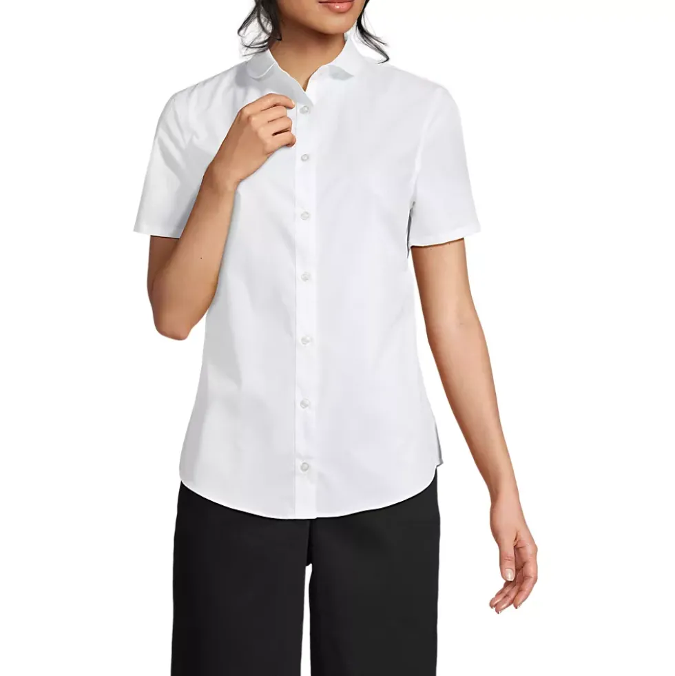 School Uniform Girls Short Sleeve Peter Pan Collar Broadcloth Shirt