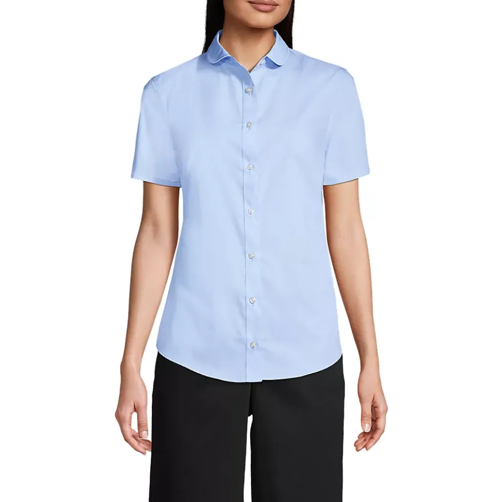 School Uniform Girls Short Sleeve Peter Pan Collar Broadcloth Shirt