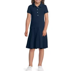 School Uniform Girls Short Sleeve Mesh Polo Dress at the Knee