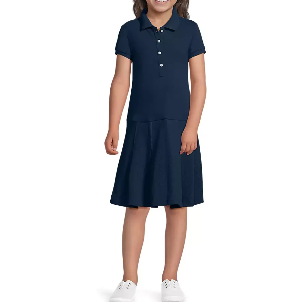 School Uniform Girls Short Sleeve Mesh Polo Dress at the Knee