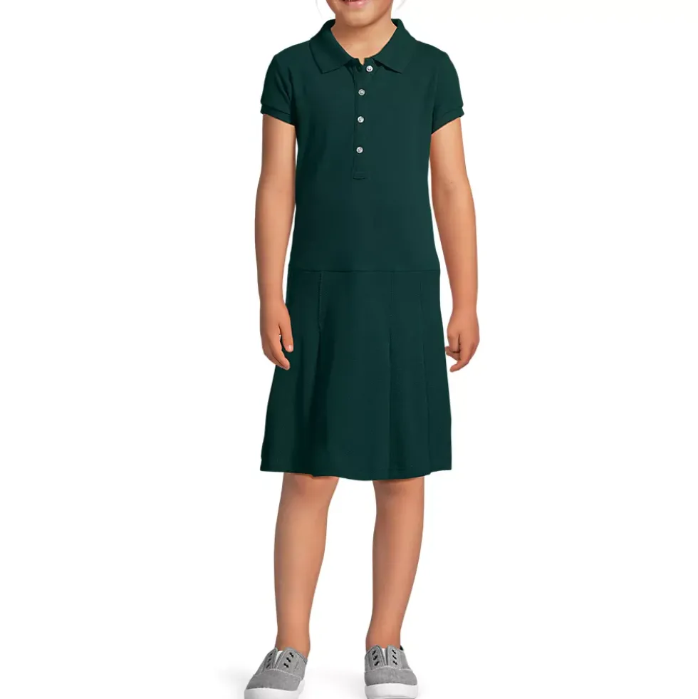 School Uniform Girls Short Sleeve Mesh Polo Dress at the Knee