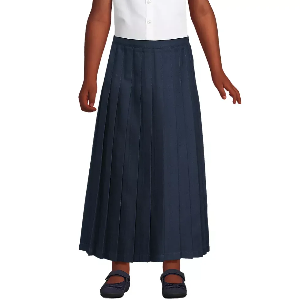 School Uniform Girls Solid Pleated Skirt Ankle Length