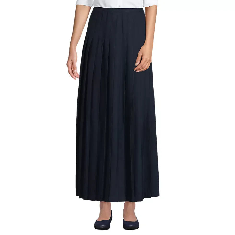 School Uniform Girls Solid Pleated Skirt Ankle Length