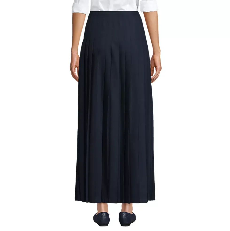 School Uniform Girls Solid Pleated Skirt Ankle Length