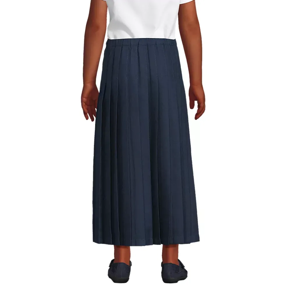 School Uniform Girls Solid Pleated Skirt Ankle Length