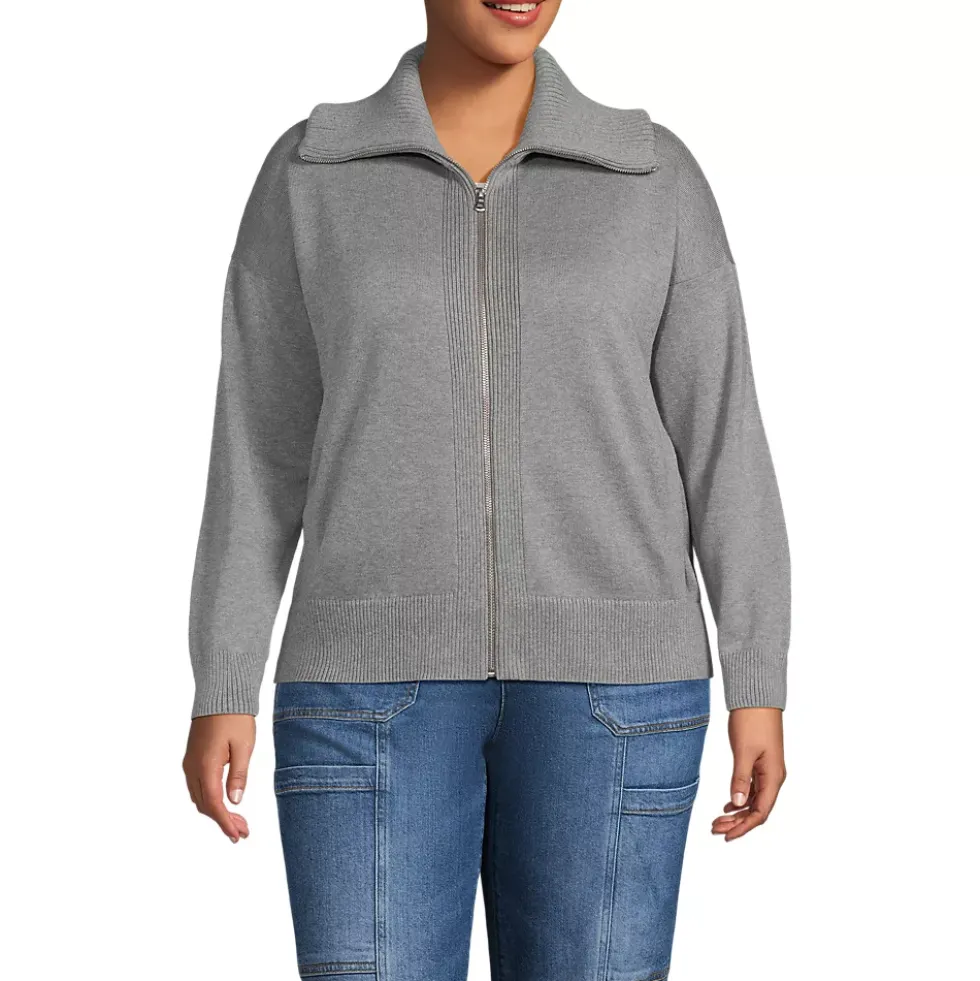 School Uniform Women's Cotton Modal Long Sleeve Zip Front Cardigan Sweater Jacket