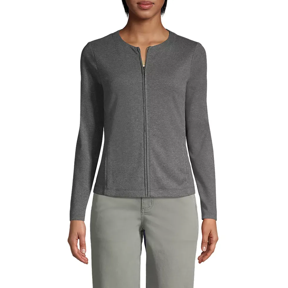 School Uniform Women's Cotton Polyester Zip Crew Cardigan