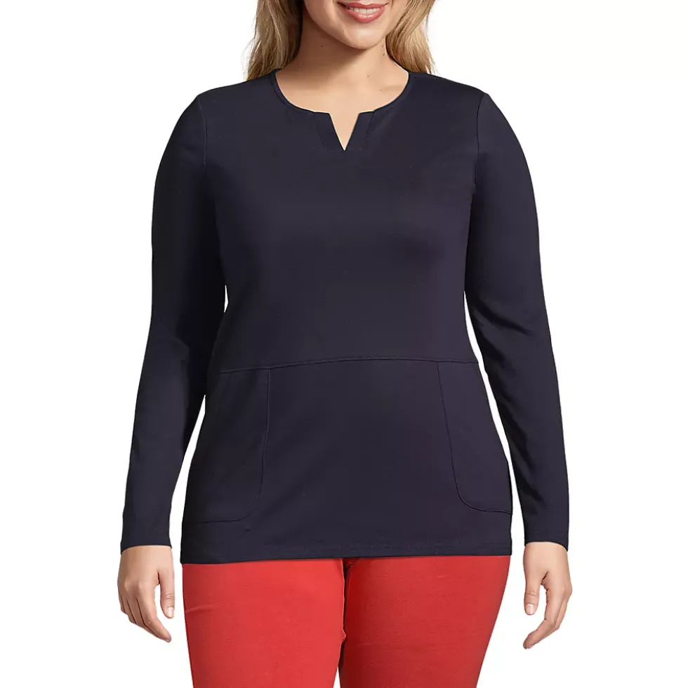 School Uniform Women's Cotton Polyester Long Sleeve Tunic with Pockets