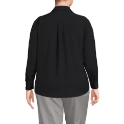School Uniform Women's Long Sleeve Polo Collar Popover Crepe Blouse