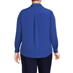 School Uniform Women's Long Sleeve Polo Collar Popover Crepe Blouse