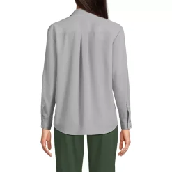School Uniform Women's Long Sleeve Polo Collar Popover Crepe Blouse