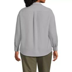 School Uniform Women's Long Sleeve Polo Collar Popover Crepe Blouse