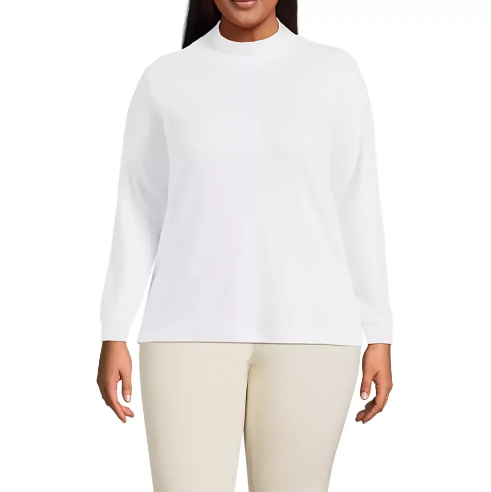 School Uniform Women's Petite Relaxed Cotton Long Sleeve Mock Turtleneck
