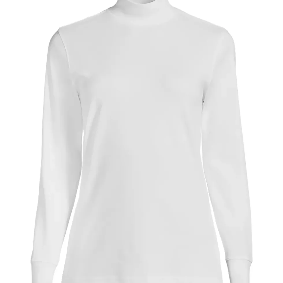 School Uniform Women's Petite Relaxed Cotton Long Sleeve Mock Turtleneck