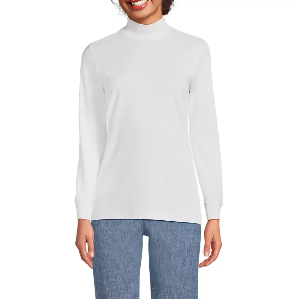 School Uniform Women's Petite Relaxed Cotton Long Sleeve Mock Turtleneck