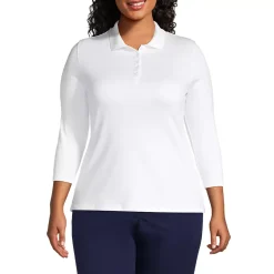 School Uniform Women's Plus Size Supima Cotton 3/4 Sleeve Polo Shirt