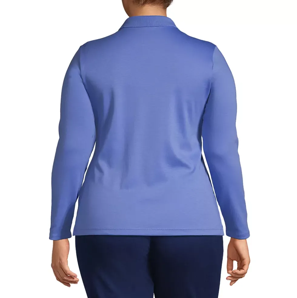 School Uniform Women's Plus Size Long Sleeve Feminine Fit Pima Polo Shirt