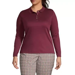 School Uniform Women's Plus Size Long Sleeve Feminine Fit Pima Polo Shirt