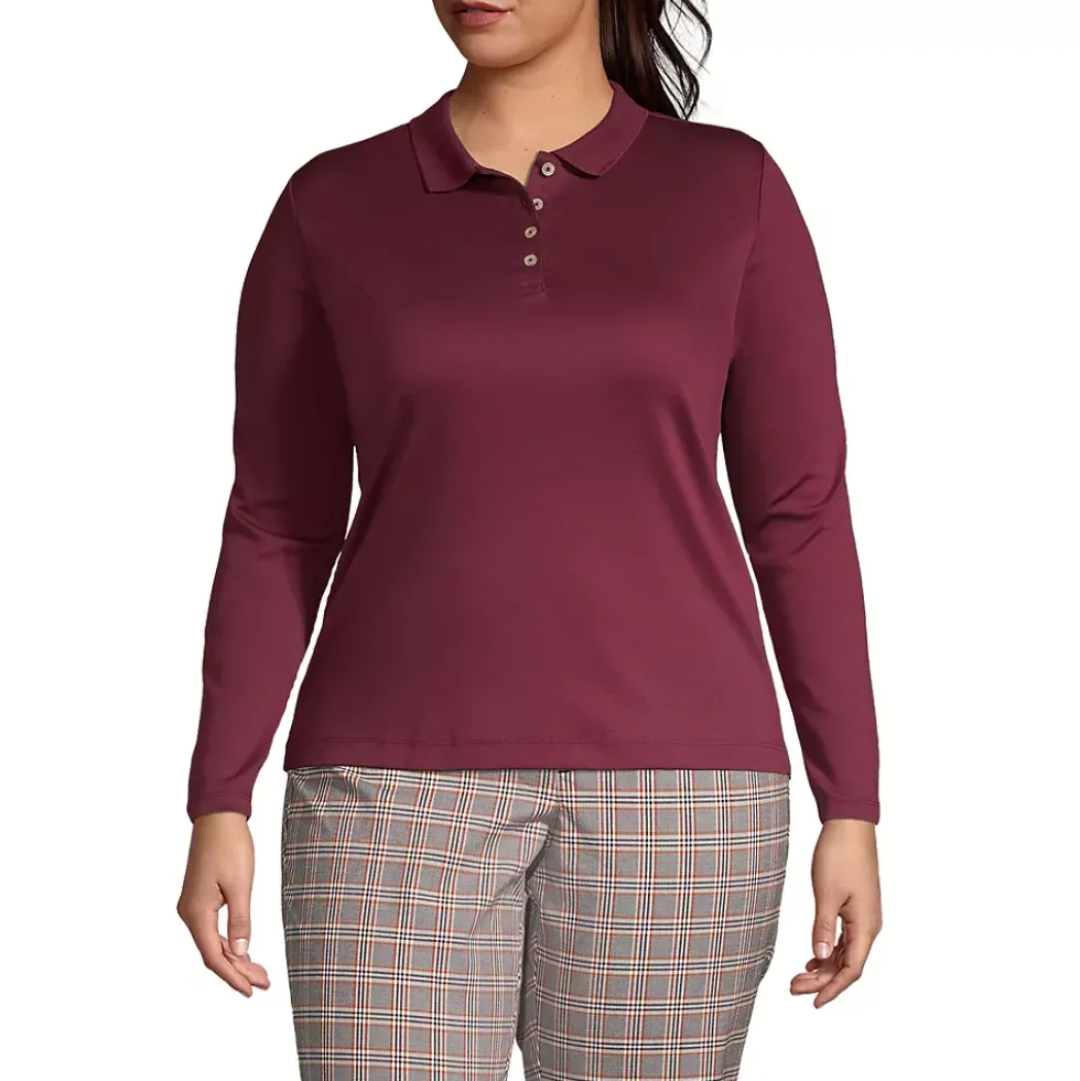 School Uniform Women's Plus Size Long Sleeve Feminine Fit Pima Polo Shirt