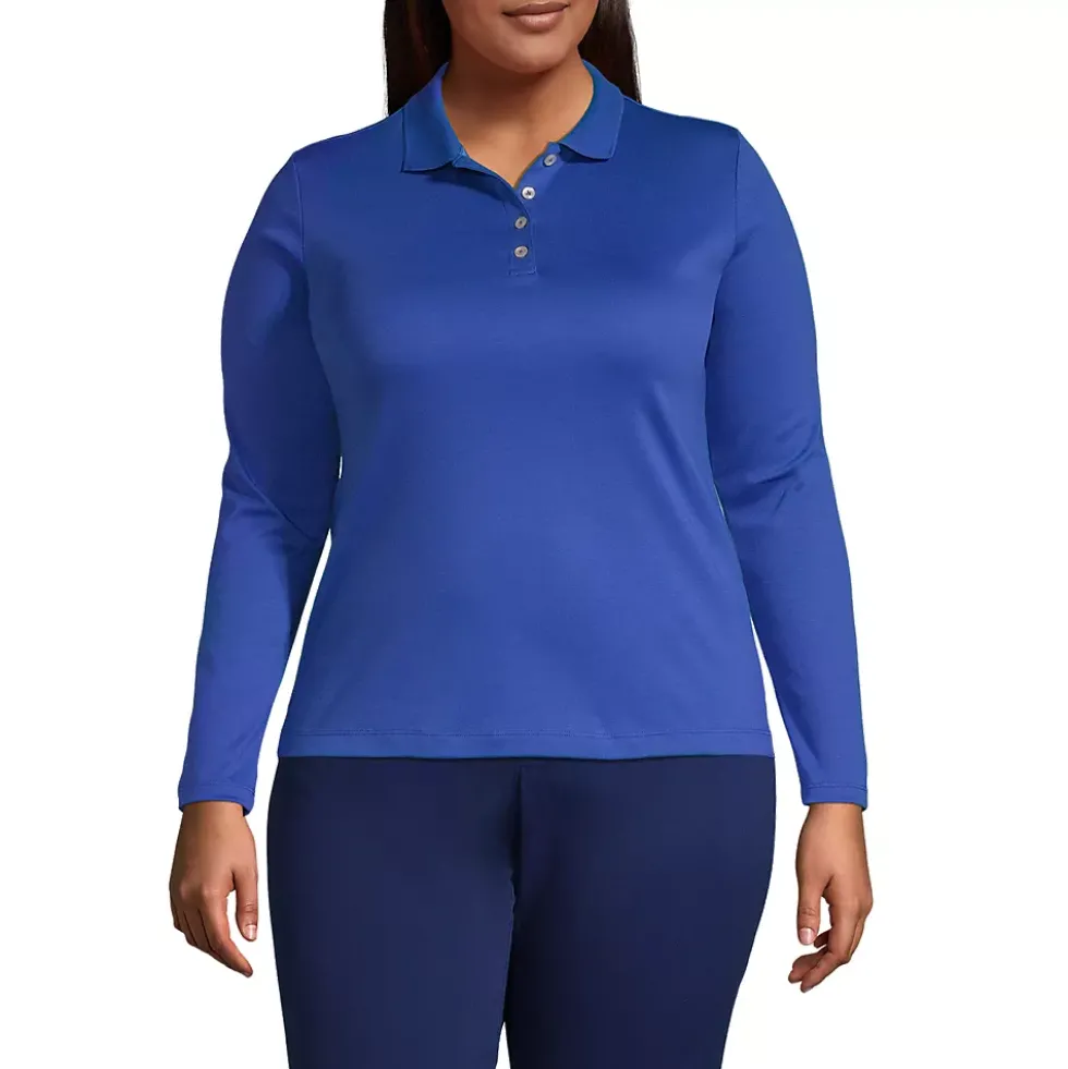 School Uniform Women's Plus Size Long Sleeve Feminine Fit Pima Polo Shirt
