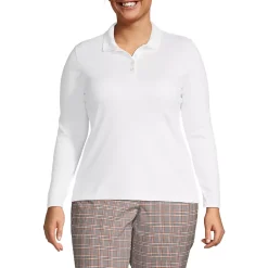 School Uniform Women's Plus Size Long Sleeve Feminine Fit Pima Polo Shirt