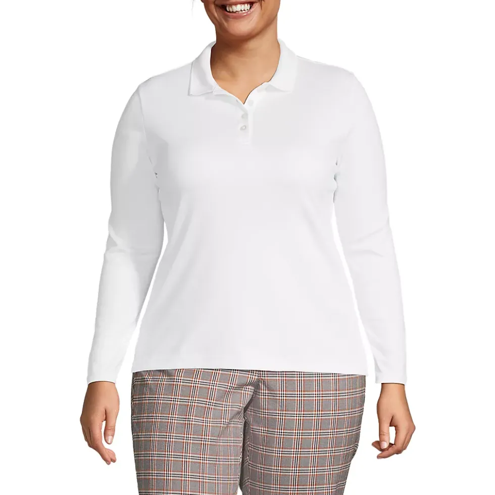 School Uniform Women's Plus Size Long Sleeve Feminine Fit Pima Polo Shirt