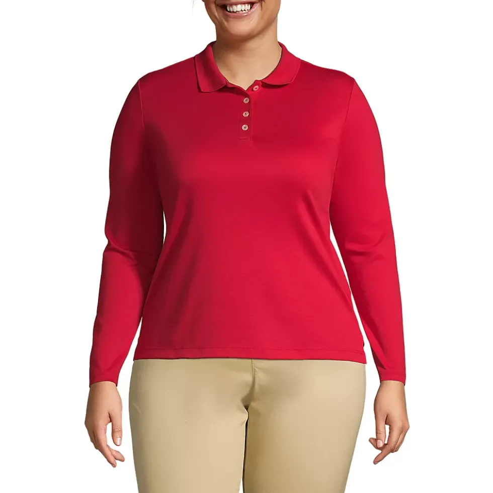 School Uniform Women's Plus Size Long Sleeve Feminine Fit Pima Polo Shirt