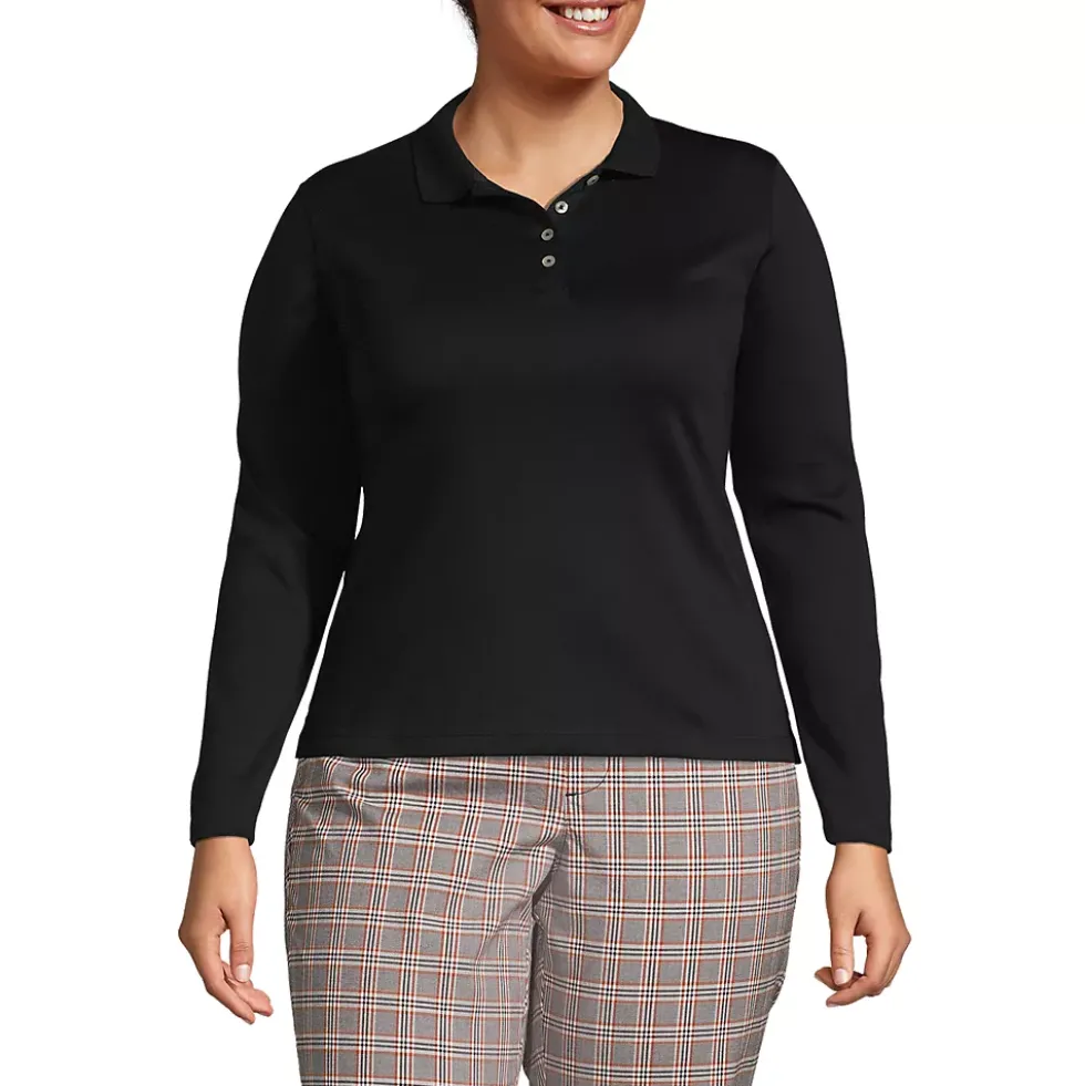 School Uniform Women's Plus Size Long Sleeve Feminine Fit Pima Polo Shirt