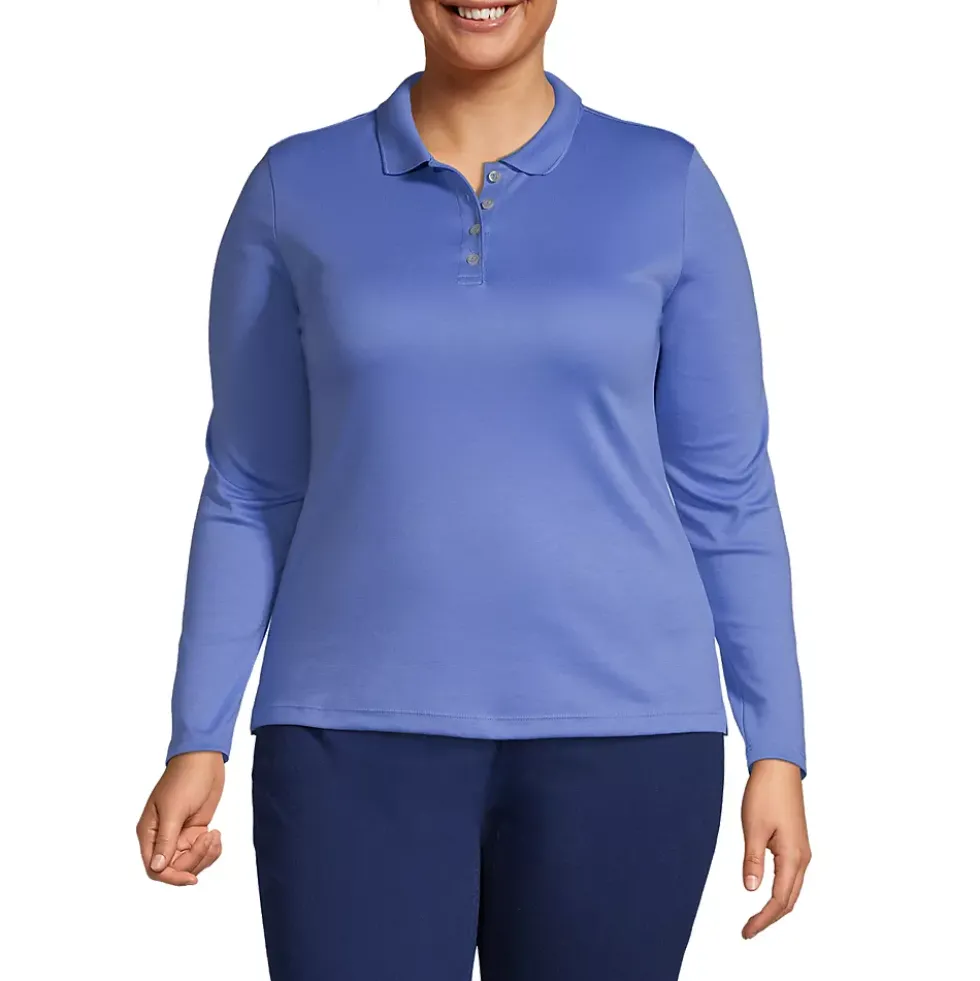 School Uniform Women's Plus Size Long Sleeve Feminine Fit Pima Polo Shirt