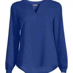 School Uniform Women's Shirred Long Sleeve Split Neck Blouse