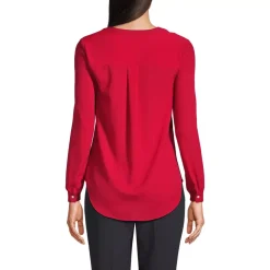 School Uniform Women's Shirred Long Sleeve Split Neck Blouse
