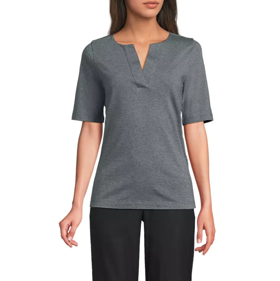 School Uniform Women's Supima Jersey Half Sleeve Splitneck Shirt
