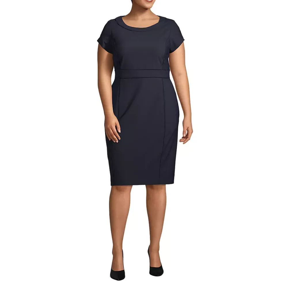 School Uniform Women's Washable Wool Piped Sheath Dress