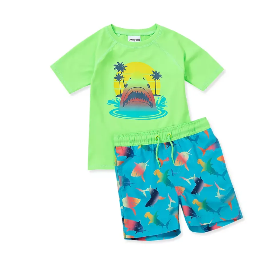 Toddlers Chlorine Resistant Short Sleeve Rashguard Swim Set