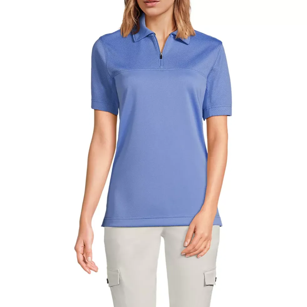 Unisex Short Sleeve Quarter Zip Textured Polo Shirt