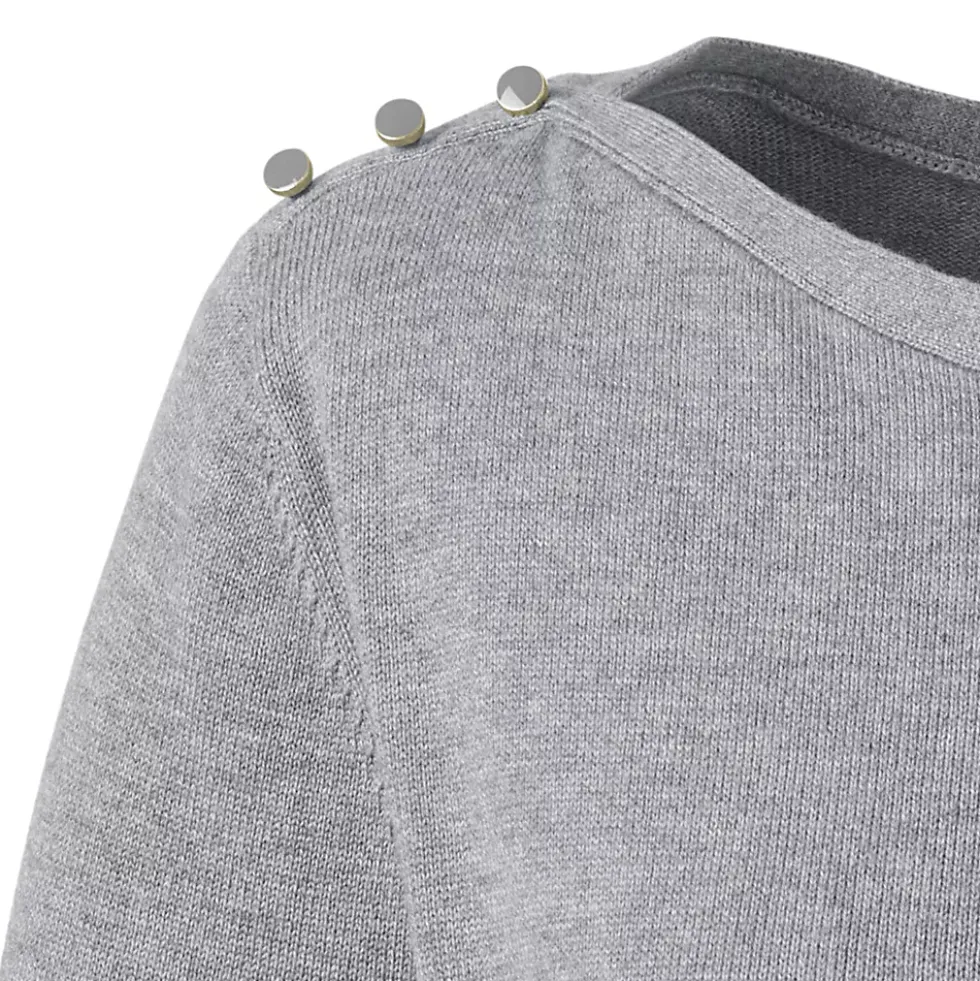 Women Cotton Modal Button Shoulder Boatneck Sweater