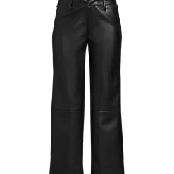 Women Faux Leather Mid Rise Relaxed Straight Leg Crop Pants