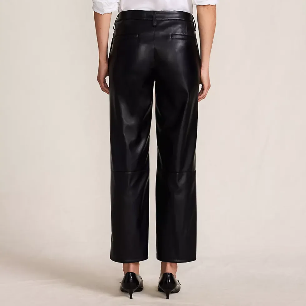 Women Faux Leather Mid Rise Relaxed Straight Leg Crop Pants