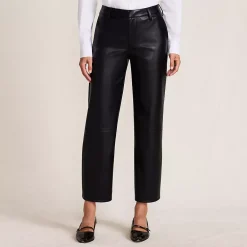 Women Faux Leather Mid Rise Relaxed Straight Leg Crop Pants