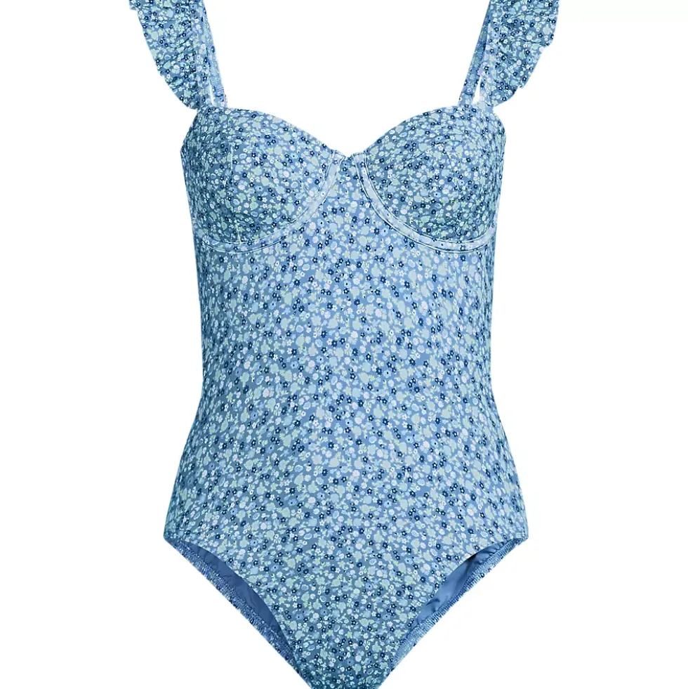 Women's Balconette Ruffle High Leg One Piece Swimsuit