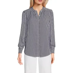 Women's Banded Collar Button Front Shirt