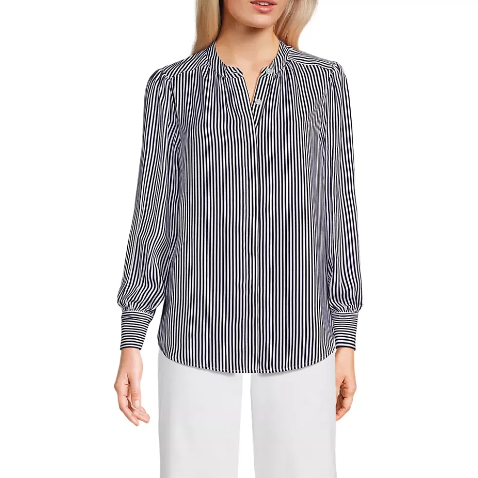 Women's Banded Collar Button Front Shirt