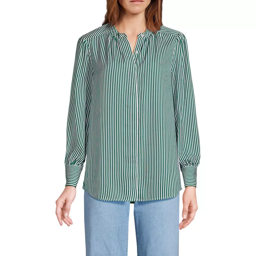 Women's Banded Collar Button Front Shirt