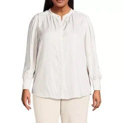 Women's Banded Collar Button Front Shirt