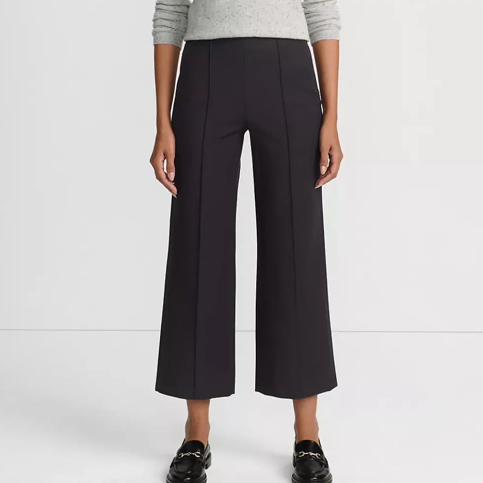 Women's Bi Stretch High Rise Pintuck Wide Leg Crop Pants