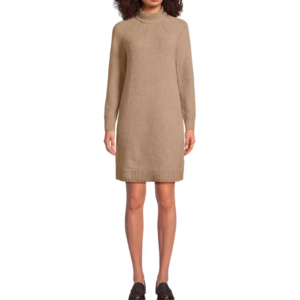 Women's Boucle Long Sleeve Raglan Mock Neck Sweater Dress