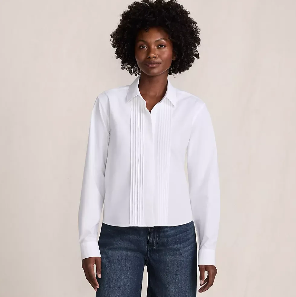 Women's Boxy Cropped No Iron Pintuck Shirt