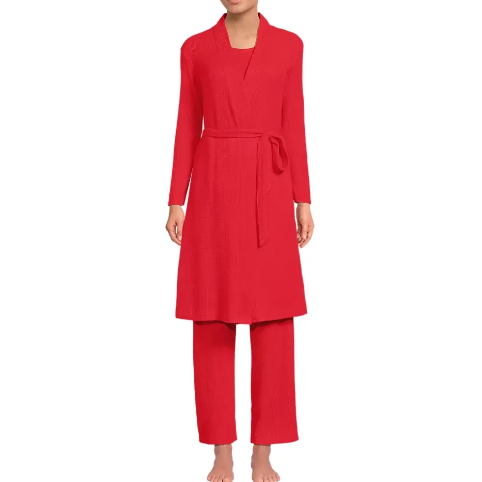 Women's Brushed Cozy Waffle Jersey 3 Piece Pajama Set - Tank Top Pant and Robe